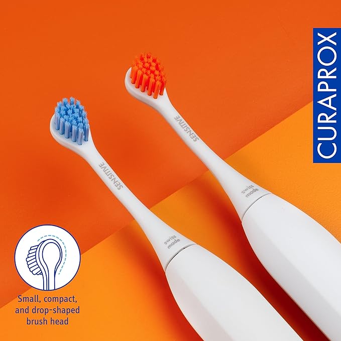 Curaprox Hydrosonic Brush Heads Rainbow Sensitive Duo – for Gentle Gum Care &amp Daily Cleaning | Blue/Orange 2-Pack | Compatible with All Curaprox Sonic Models | Swiss Made