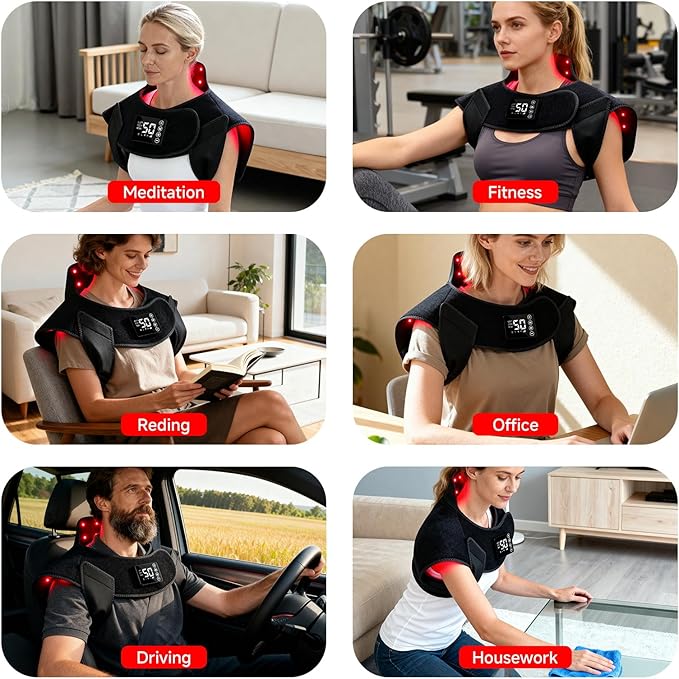Red Light Therapy for Neck ShoulderRechargeable Infrared Light Therapy Device for Body with Massage and TimerWearable 660nm&amp850nm Red Light Therapy Wrap Pads for Body at Home（150 Lights）