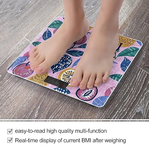Digital Bathroom Scale for Body Weight Scale with Bright LCD Display High Accuracy Step-On Technology Auto On/Off Tropical Fruit Pattern Digital Scales 400 Lbs /180kg