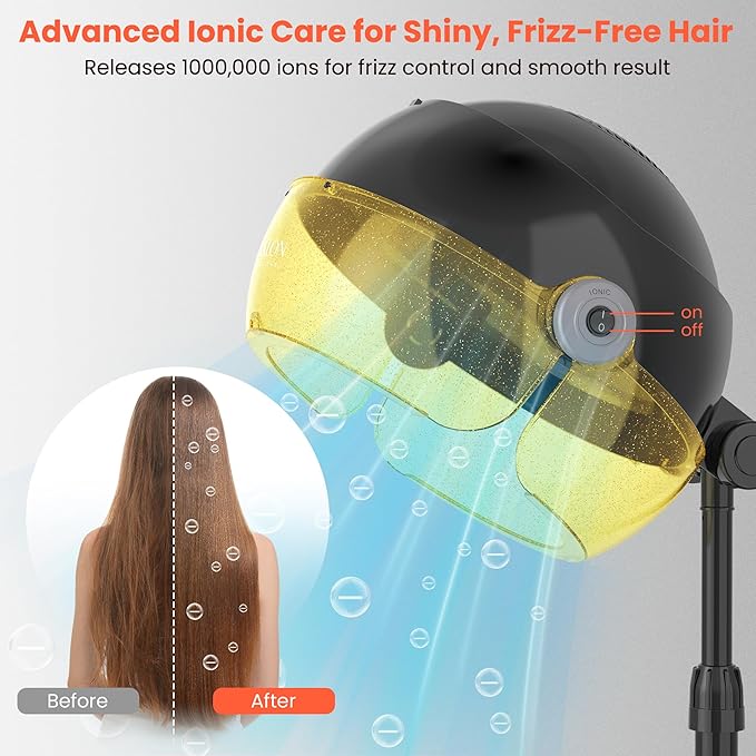 TASALON Gold Portable Hooded Hair Dryer for Home Standing 1875w Ionic Hooded Dryer on Wheels with Hood Professional Adjustable Height Sit Under Bonnet Dryer for Women and Beauty Salon