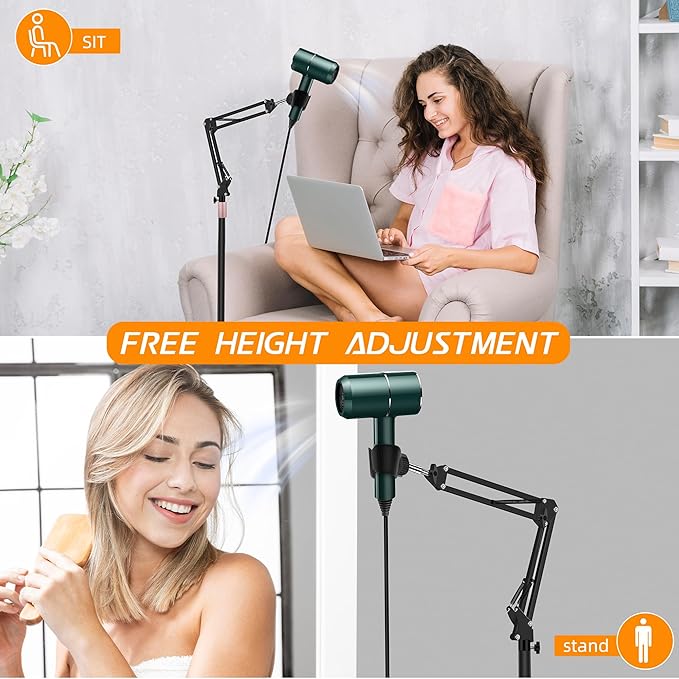 Hair Dryer Stand 1.68M Height Adjustable Hands Free Blow Dryer Holder with Heavy Base 360 Degree Rotating Work with 99% Dryers Gift for Mom Elder Frozen Shoulder - Black