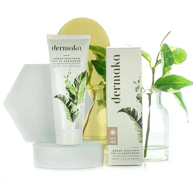 Dermaka Lightly Tinted Mineral Sunscreen SPF 42 – Anti-Aging Face Moisturizer with Zinc Oxide &amp Aloe Vera – Water Resistant Non-Greasy &amp Reef Safe for Sensitive Skin – 3.4 oz