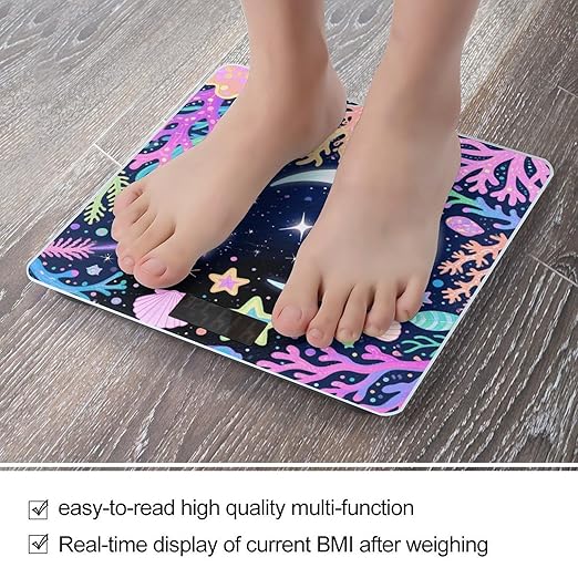 Star Ocean Pattern Bathroom Scale for Body Weight Bathroom Digital Electronic Weighing Scale with Back Lit LED Display Sturdy Tempered Glass Weight Watchers Scales 400lb