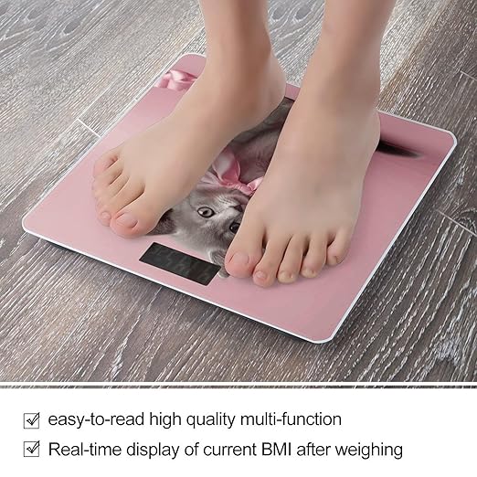 Cat Wearing Bow Tie Bathroom Scale for Body Weight Bathroom Weighing Scale with Backlit LCD Display Highly Accurate Measures Weight Up to 180kg