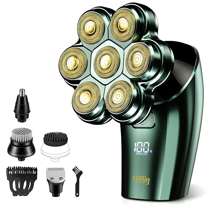 Head Shavers for Bald Men - 7D Arc Magnetic Detachable Electric Razor Waterproof Wet Dry 5-in-1 Electric Shaving &amp Grooming Kit LED Display Rechargeable Head &amp Body Hair Shaver Dark Green