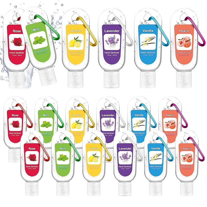 24 Pcs Fruit Scented Hand Sanitizer Keychain Gift Mini Lavender Hand Sanitizer Gel Bulk 1 oz Employee Appreciation Gift for Nurse Teachers Team Doctors Women Coworker Graduation Party Supplies