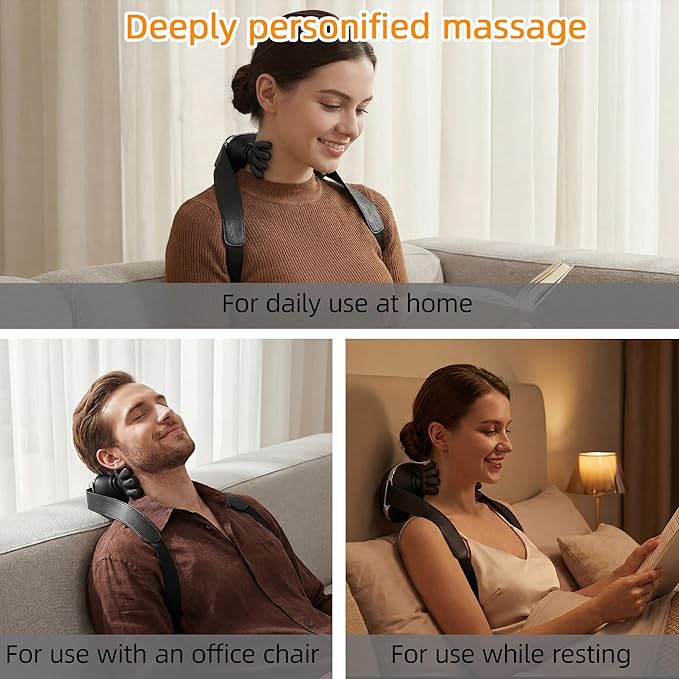 BionicMassage Tools Portable Shiatsu Neck and Back Massager Back Massager Electric Deep Tissue 4D Kneading Massage Simulated Human Relax Muscle Tension Relief an Black