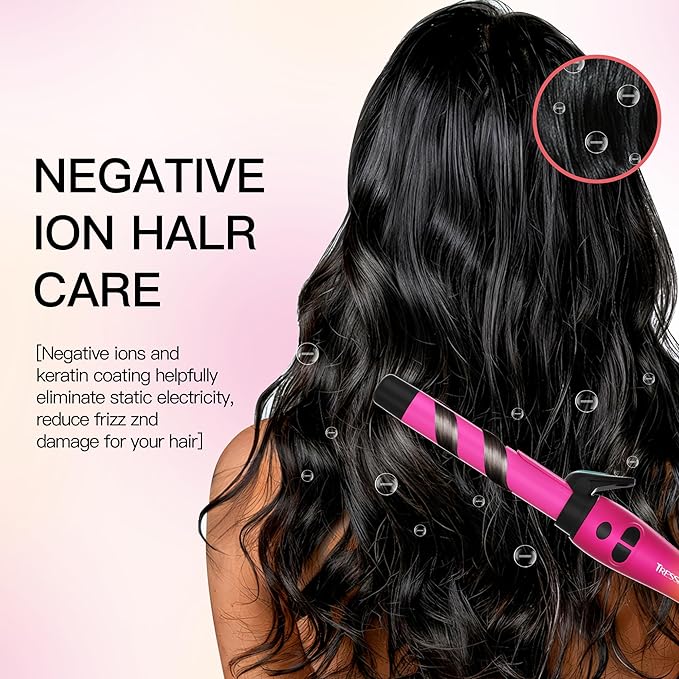 Extra-Long Barrel Rotating Curling Iron with Short Clamp Automatic Curling Iron 1 Inch Creates Loose Curls – for Medium and Long Hair High Heat 410°F Instant Heat up Double Ceramic Dual Voltage