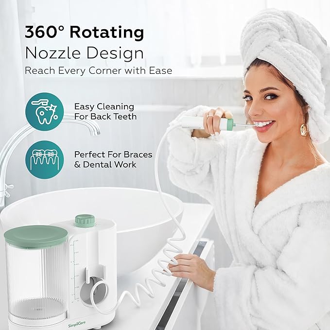 Pro Countertop Oral Irrigator Water Dental Flosser | 10 Pressure Levels 21–160 PSI 20.3 oz Large Tank Complete 8-Tip System for Braces Implants &amp Gum Care BPA-Free (FC1761-W)