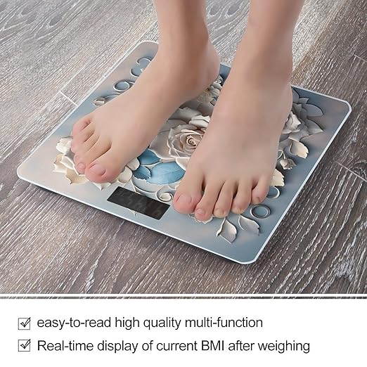 Rose Elegant Decorative Floral Bathroom Scale for Body Weight LCD Display Digital Bathroom Scale Tempered Glass Bathroom Weight Scales Fashion Smart Scales for Home Bedroom 400 Lb