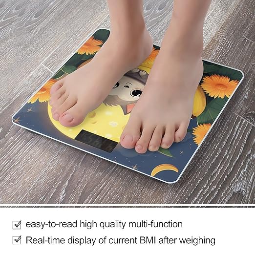 Banana Cat Print Scale for Body Weight Anti-Slip Sturdy Tempered Glass Weighing Machine Highly Digital Accurate Bright LCD Bathroom Scale for Household Gift