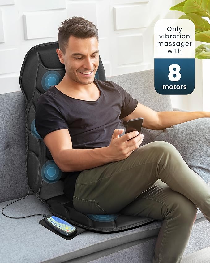 COMFIER Massage Seat Cushion Back Massager with 8 Vibration Nodes &amp 5 Modes Adjustable Chair Massage Pad with Heat for Home Office Heated Chair PadGifts for MenWomen