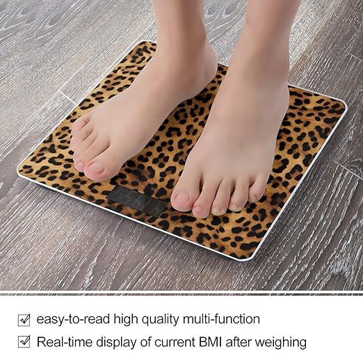 Leopard Skin Bathroom Scale Automatic Power On/Off Body Scales LCD Backlight Display Square Digital Scale Rounded Corners Bathroom Scales for Home Bedrooms