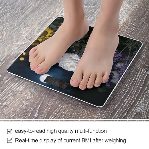 Flowers at Night Weight ScaleClear LED Display Bathroom Digital Weighing ScaleTempered Glass Digital Bathroom Scale for Body Weight Capacity Up to 400 Lbs