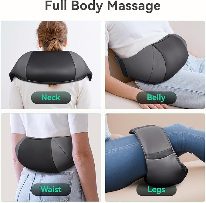 Snailax Rechargeable Neck Massager with Heat Shiatsu Back and Neck Massager Cordless Portable Deep Kneading Shoulder Massage Pillow Gifts for Dad Mom