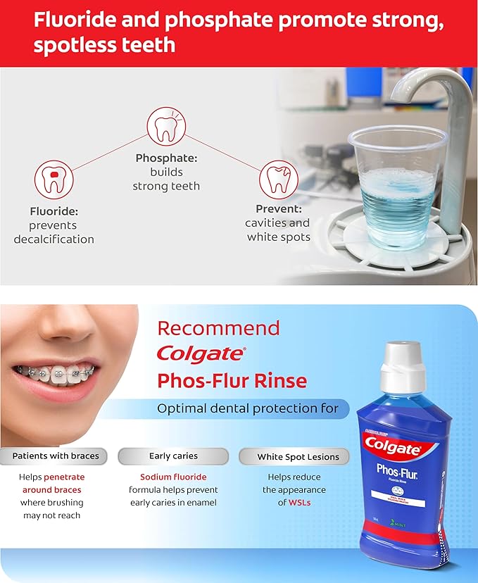 Colgate Phos-Flur Fluoride Mouth Rinse Mint Flavour 500ml Alcohol-Free Ideal for Braces (2) 2