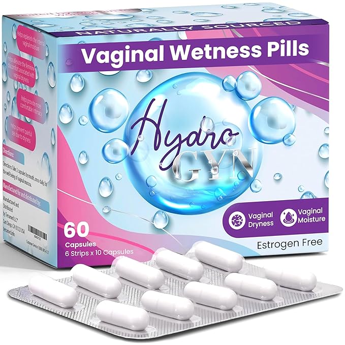 Hydro Gyn Vaginal Moisturizer Pills | Slippery Elm for Women Formulated to Support Healthy Moisture Mood &amp Relaxation | Feminine Care Oral Capsules for Vaginal Dryness ph Balance 60 Capsules (2)
