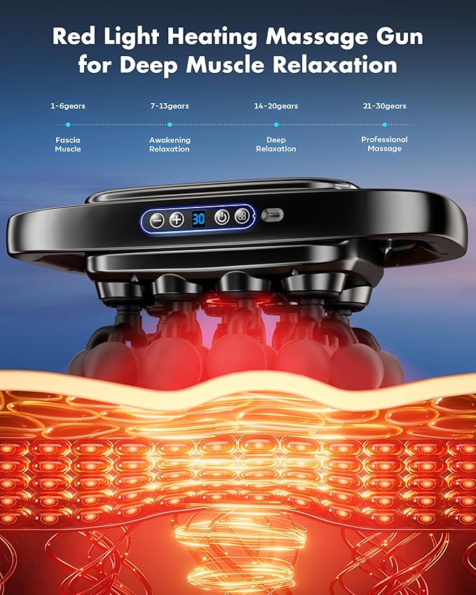 20-Head Massage Gun Set 3200mAh Electric Deep Tissue Percussion Massager with 3 Modes &amp 30 Intensities Quiet Muscle Massage Gun for Back Shoulders Legs Foot Body Muscle Pain Relief（Matte Bla