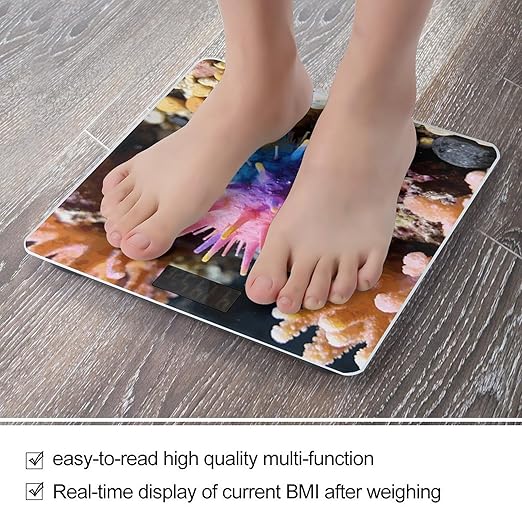 Colorful Sea Urchin Weight ScaleClear LED Display Bathroom Digital Weighing ScaleTempered Glass Digital Bathroom Scale for Body Weight Capacity Up to 400 Lbs
