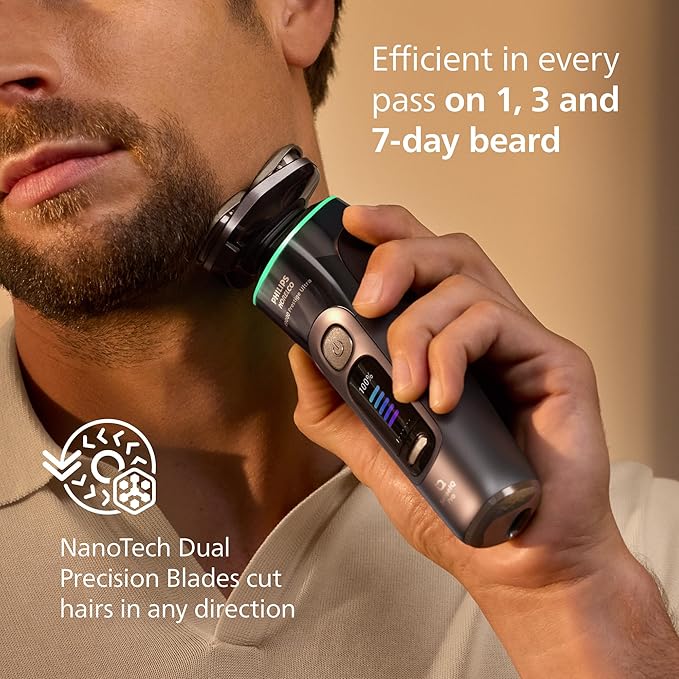Philips Norelco Shaver i9000 Prestige Ultra Wet &amp Dry Electric Shaver Dark Slate SenseIQ Pro Technology Triple Lift &amp Cut System 360 Rotating NanoTech Precision Blades Quick Clean Pod X