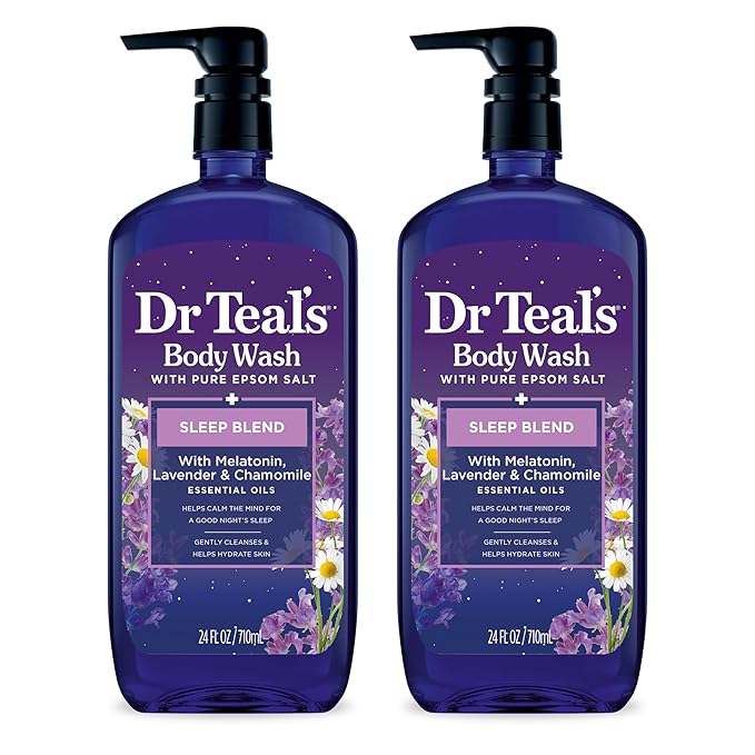 Dr Teal's Foaming Bath &amp Body Wash Bundle with Epsom Salt Melatonin Lavender &amp Chamomile (2 x 34 fl oz 2 x 24 fl oz)