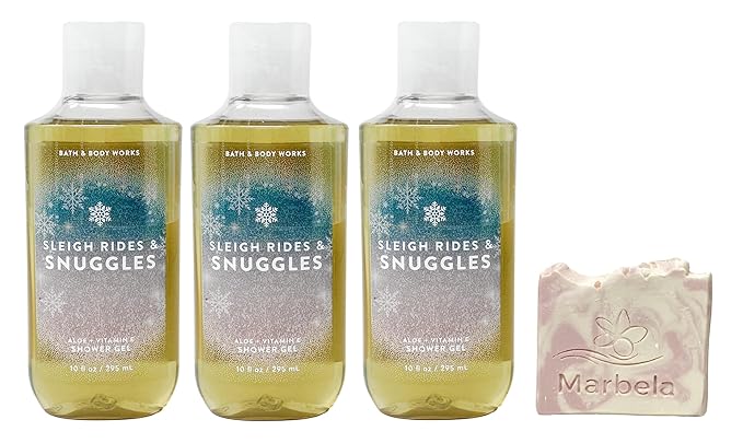 Bath &amp Body Works Sleigh Rides &amp Snuggles - 3 Pack Of Shower Gel With a Himalayan Salts Springs Sample Soap.