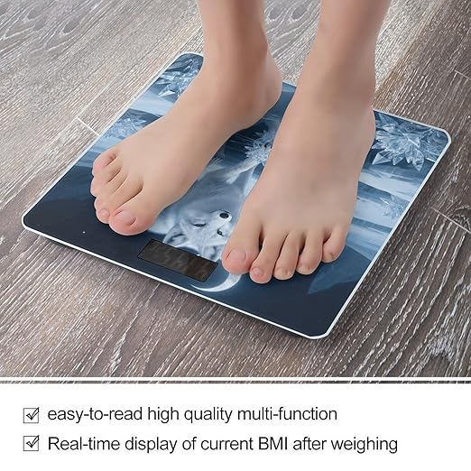 Moonlight Silver Fox Scale for Body Weight Sturdy Tempered Glass Weighing Scales with LCD Display Accurate Digital Bathroom Scale Convenient Body Fat Smart Scales Easy Read