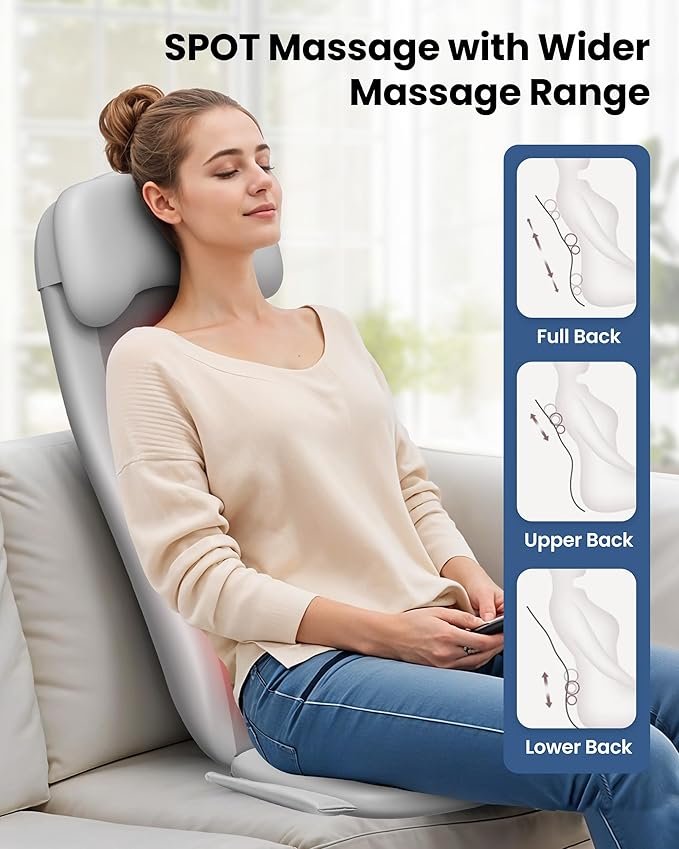 COMFIER Shiatsu Back Massager with Heat Deep Tissue Kneading Chair Massager with Vibration 2D/3D Shiatsu Massage Seat Cushion Full Back Massage Chair Pad