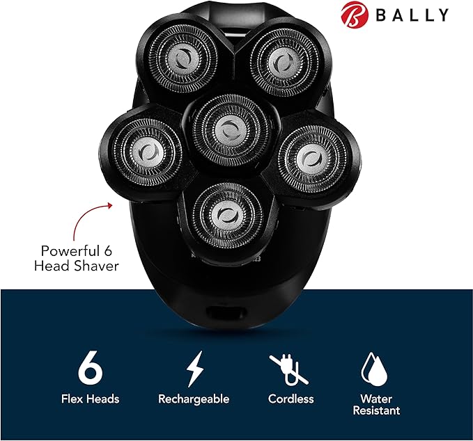 Bally 6 Head Floating Shaver Total Grooming with 6-in-1 Multi-Functional Electric Floating Shaver 6 Heads LED Display Lithium Rechargeable 50 Min Usage