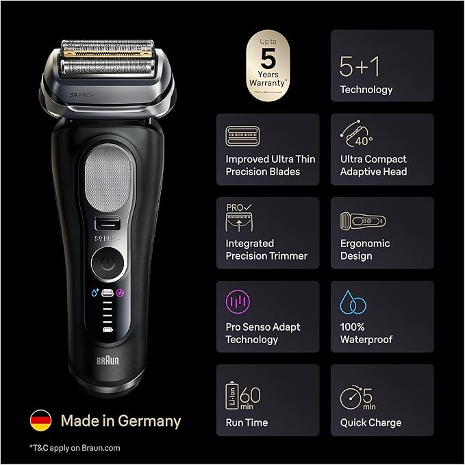 Braun Series 9 PRO+ Electric Shaver Pro SensoAdapt 6in1 SmartCare Center Wet &amp Dry Razor 9660CCPS Black