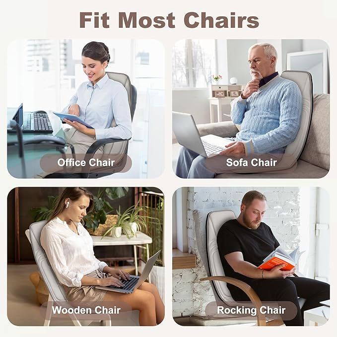 Vibration Back Massager with Heat Massage Chair Pad with 10 Vibration Motors &amp 2 Heating Levels Chair Massager for Recliner Sofa Beige