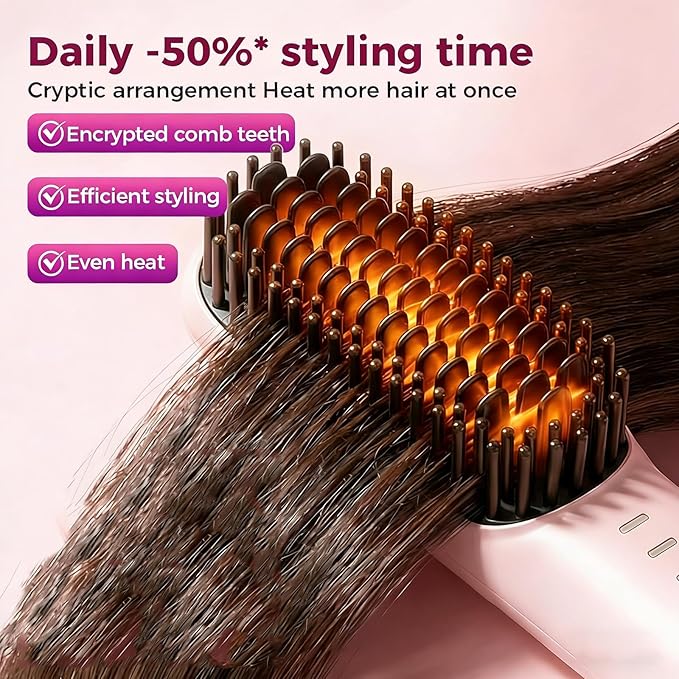 Go Pro Hair Brush for Short Hair - 2026 Upgraded Hair Straightening Comb 30-Second Rapid Heating 4 Temperature Settings 4000mAh Battery with Fast Charging - Your Travel Essential (Beige)