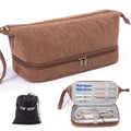 Hair Tools Travel Case - Double-Layer Organizer for Hair Dryer Curling Iron &amp Attachments - Brown Corduroy with Zipper Closure &amp Top Handle