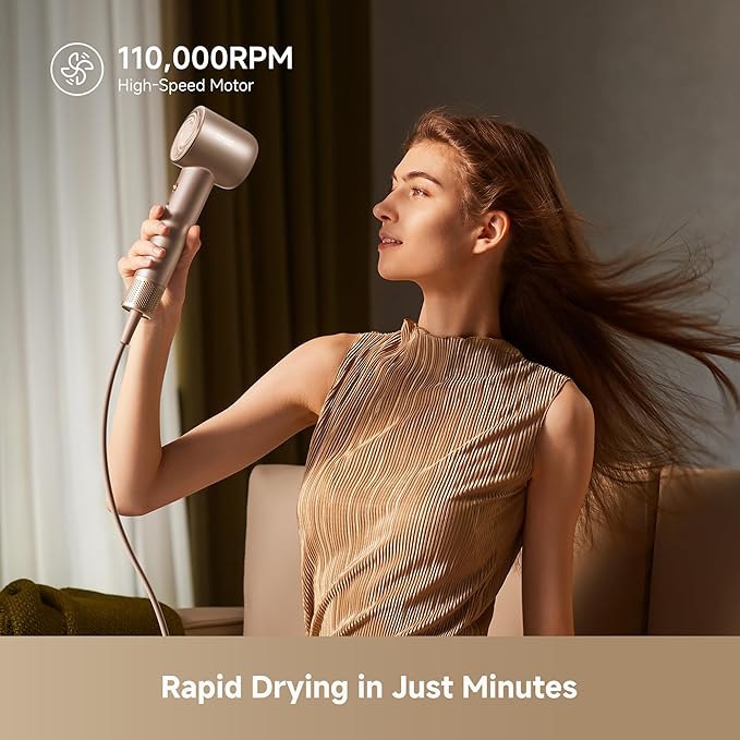 Dreame Glory Mix High-Speed Hair Dryer Dual Voltage 3 Magnetic Nozzles Perfume Infusion Customized Fragrant Drying NTC Control 300M Negative lons 110000RPM Motor 336g Lightweight Gold