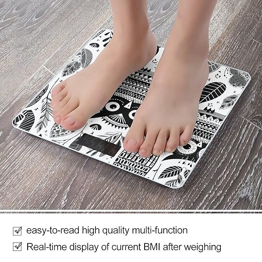 Digital Bathroom Scale for Body Weight Scale with Bright LCD Display High Accuracy Step-On Technology Auto On/Off Black and White Owl Digital Scales 400 Lbs /180kg