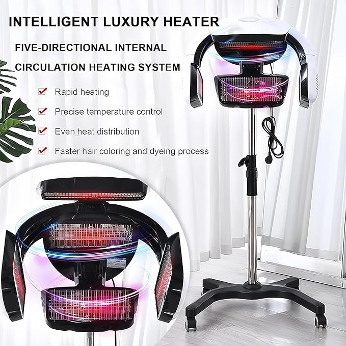 Profession Salon Perming Heater Hair Dryer Multifunctional Salon Hair Dryer Freestanding Hair Salon Steamer Hair Color Processor Adjustable up to 80℃ Height Adjustable from 130-155cm 110V