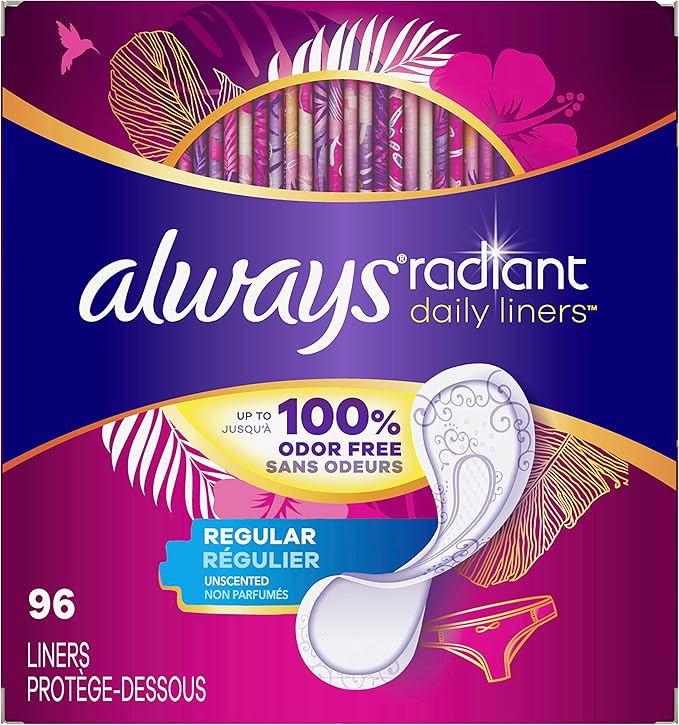 Always Radiant Liners Unscented 96 CountPack of 4 (Total 384 Count) (Packaging May Vary)