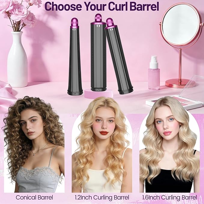 1.6INCH/40MM Long Barrel for Dyson Airwrap Attachment Long Hair Curling Barrels Roller Attachment Compatible with Air Wrap HS01/05/08 Automatic Curlers for Loose Curls(Rose)