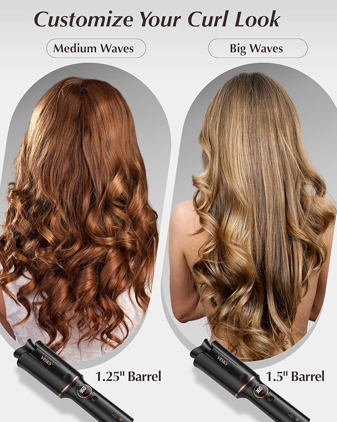 Automatic Rotating Curling Iron – VISKS V668 Pro Ceramic Hair Curler with Keratin-Coated Barrel Digital Temperature Display Anti-Scald 590M Ionic Tangle-Free Dual Voltage 1.5 Inch