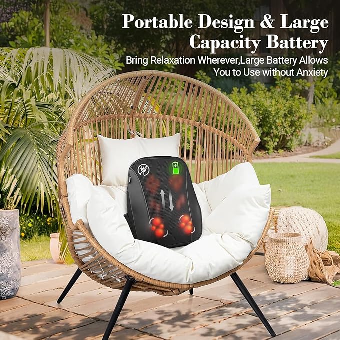 FSA Eligible Cordless Back Massager for Pain Relief Deep Tissue HSA Approved Up and Down Rolling Low Back Massager with Heat Portable Shiatsu Lower Back Massage for Home Office