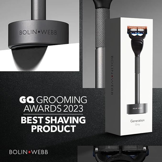 Bolin Webb Generation Razor &amp Stand - Luxury Razors for Men with Gillette Fusion 5 Blades Premium Aluminum Shaving Razor for Smooth Irritation-Free Shave Ideal Gift &amp Daily Grooming Set (Gr