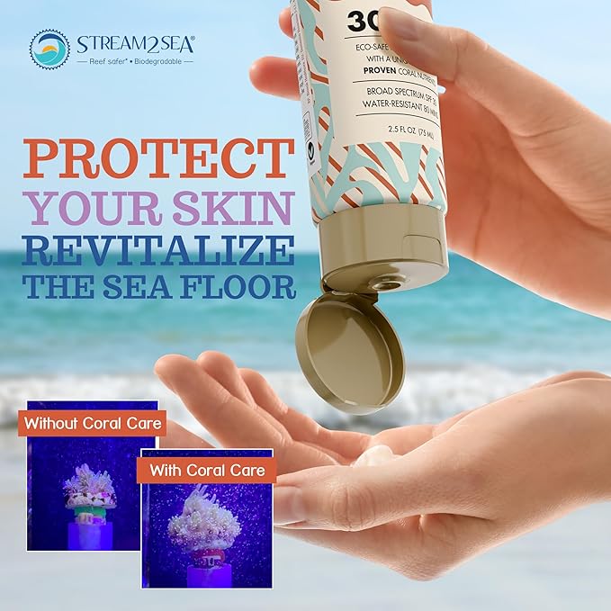 Stream2Sea Coral Care - Reef Safe Sunscreen SPF 30 Travel Size - First Reef-Approved Natural Mineral Sun block Boosts Coral Growth Water resistant Biodegradable Eco-Friendly - 2 Pack