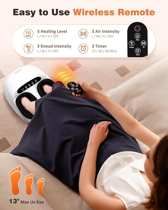 Shiatsu Foot Massager Machine with Heat &amp Remote 2026 Upgraded Deep Kneading Feet Massager for Plantar Fasciitis &amp Neuropathy 3 Heat Levels Multi-Mode Massage Auto-Off Timers Gifts for Wo