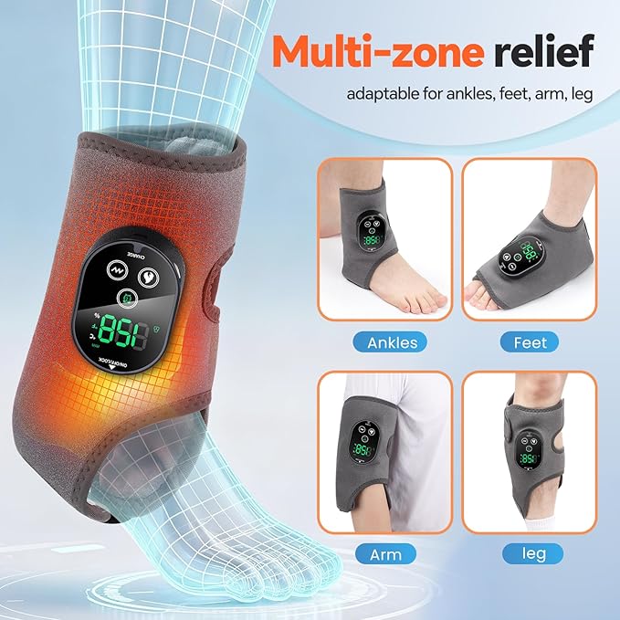 2PCS Cordless Foot Massager for Neuropathy Foot and Ankle Massager for Pain Relief 3000mAh Rechargeable Ankle Heating Pad with Massage for Circulation Gray
