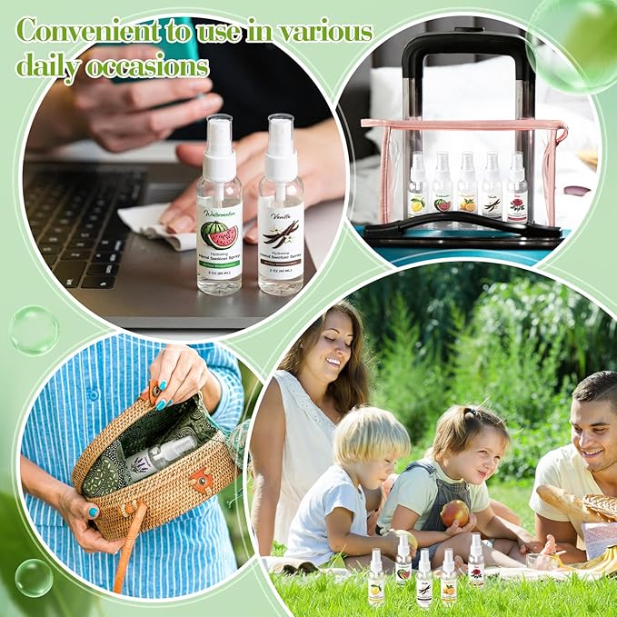 12 Pcs Hydrating Hand Sanitizer Spray with Essential Oil Scented Hand Sanitizer Spray Travel Size 2 Fl oz Pocket Bottle Christmas Stocking Stuffers Staff Gifts Homeless Care Package Supplies