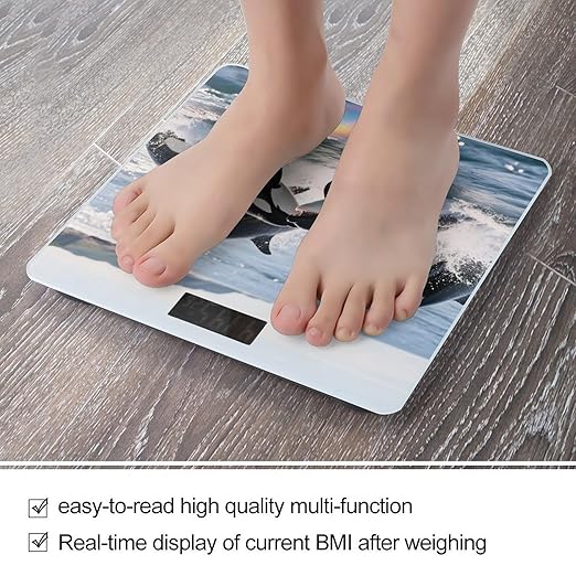Killer Whale Weight Scale Cute Bathroom Scale for Body Highly Accurate Digital Weighing Machine for People Compact LCD Display Scales with Sturdy Toughened Glass Scales