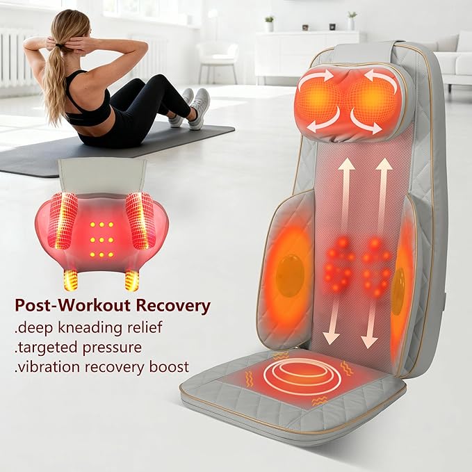 Shiatsu Neck and Back Massager with Heat - Full Back Walking Massager with Deep Kneading &amp Seat Cushion Vibration for Chair and Home Pain Relief Dual-Neck Detachable and Height Adjustment