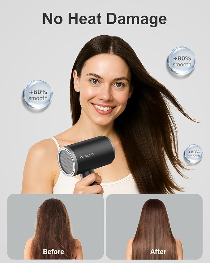 ANNLARY Dual Voltage Travel Hair Dryer with Diffuser &amp Comb 1800W Portable Foldable Blow Dryer Plasma Ionic Hairdryer for Frizz Control &amp Shine Low Noise 110V-120V/220V-240V European Use