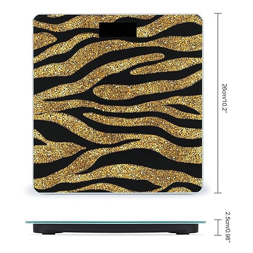 Women's Fashion Automatic Switch Digital Bathroom Weighing Scale Smart Scale Gold Glitter Animal Skin Tiger Stripes Print
