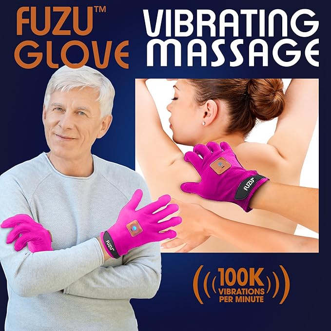 Fuzu Vibrating Massage Gloves Used for Couples Massages Massaging Sore Muscles Back Neck Shoulders Legs 20 Speeds &amp Patterns Rechargeable &amp Waterproof | Pair Eco-Friendly Packaging Pin